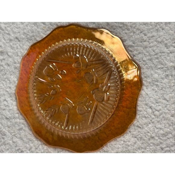 Vintage Jeanette Glass Marigold Iridescent Iris & Herringbone Carnival Glass Des - Picture 6 of 8